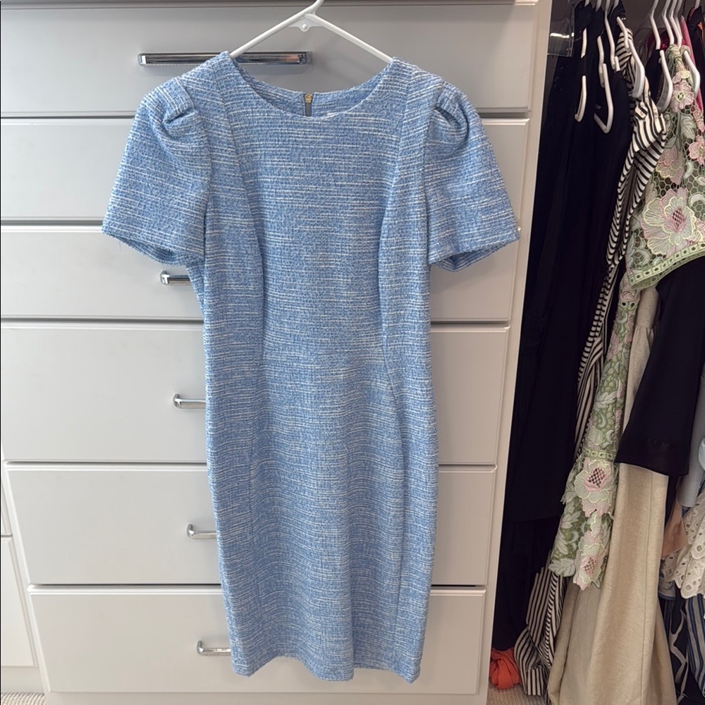 Calvin Klein Blue Puff Sleeve Sheath Dress